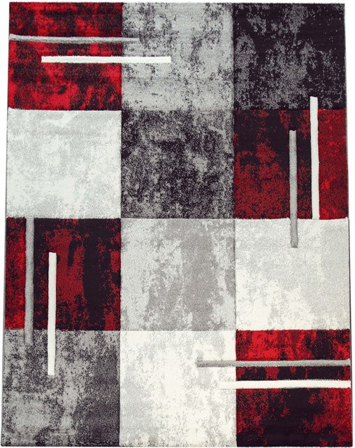 Moderner Teppich Diamora in Rot mit Quadrat-Design, pflegeleicht und fußbodenheizungstauglich, B/T: 240 x 330 cm - Bild 1
