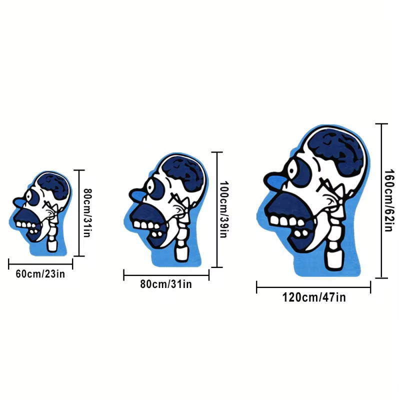 VIKAMA Cool Anatomy Wind Skull Head Teppich, blau-weißes Komfort-Fußpolster für Gaming-Raum und Schlafzimmer - Bild 5