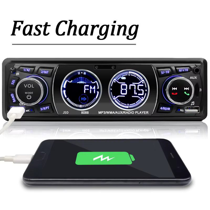 Hippcron 1DIN Autoradio mit Bluetooth, MP3-Player und FM Radio in Schwarz mit USB, AUX und TF-Kartenslot für 12/24V - Bild 6