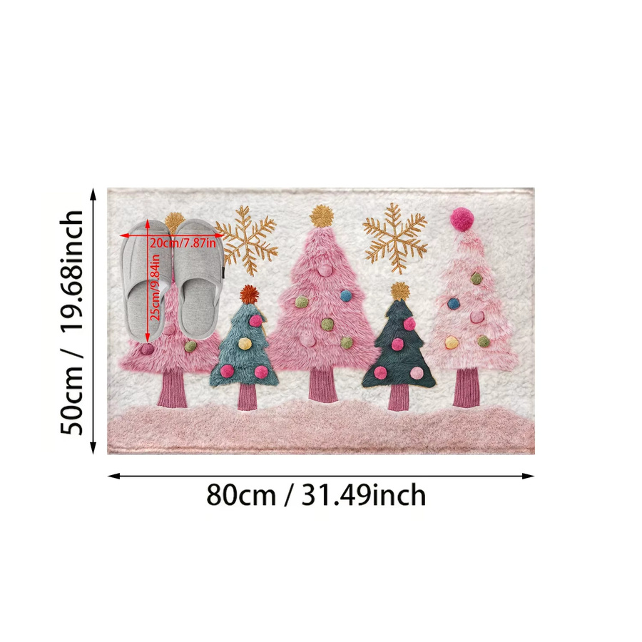 VIKAMA Weihnachtsbaumteppich in Rosa, rutschfest und maschinenwaschbar, rechteckiger Teppich für Schlafzimmer und Flur - Bild 3