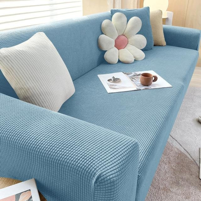 Elastischer Ecksofa-Stretchbezug aus Jacquardstoff von Yiran Furniture in Blau für L-förmige Sofas, Breite: 235-300 cm - Bild 1