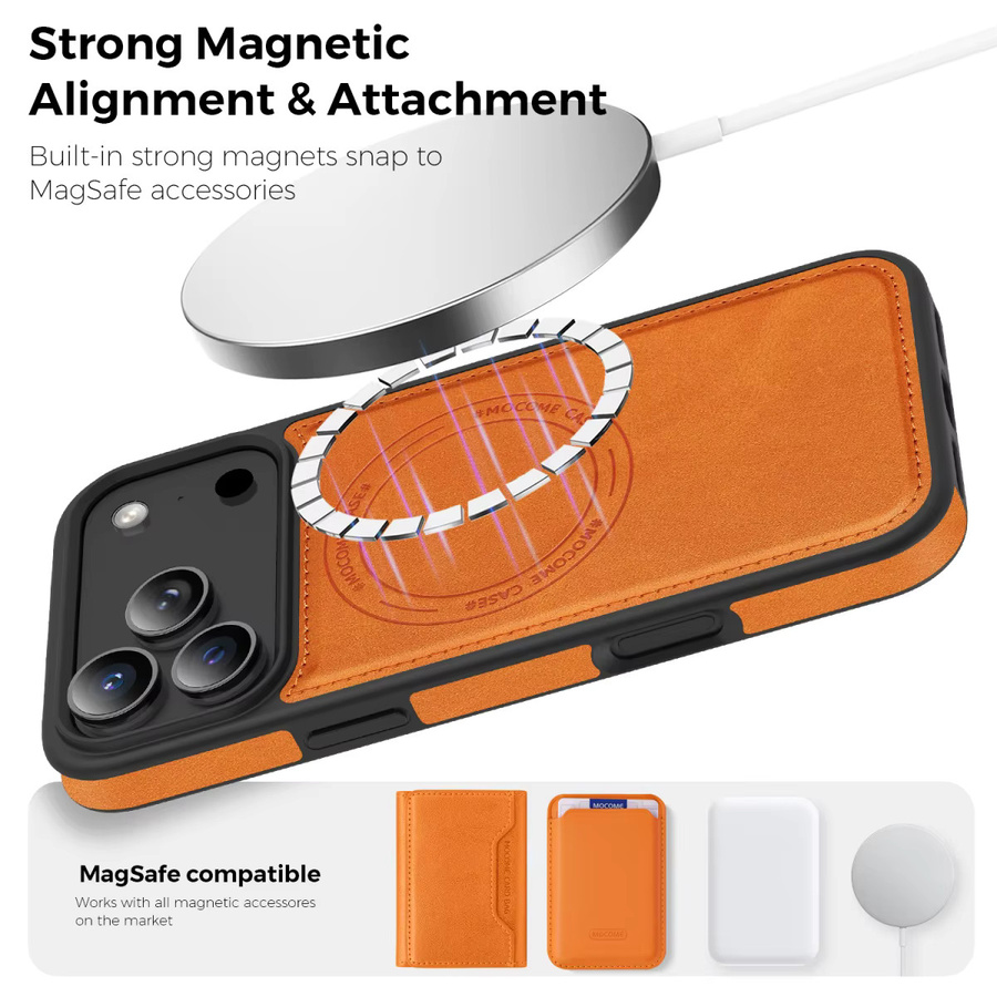 MagSafe Leder Schutzhülle für Apple iPhone 11 bis 17 Pro Max Plus in Gold und Orange mit mattem Finish - Bild 5