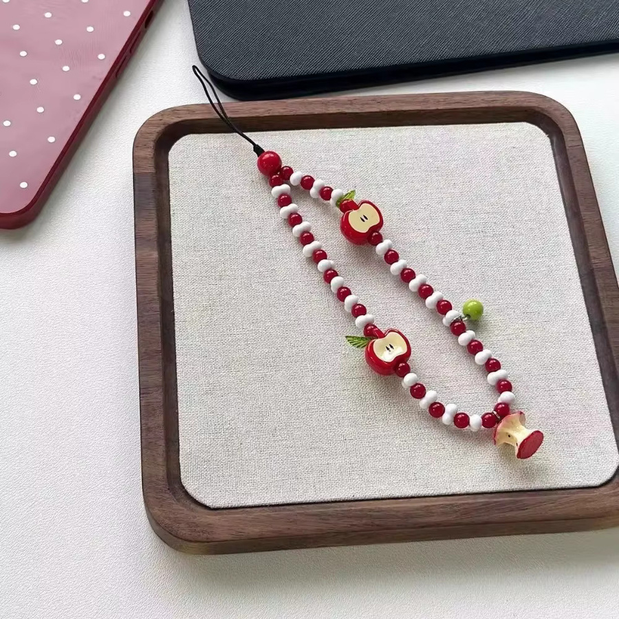 Telefon-Lanyard mit Perlen, Obst-Charms-Anhänger, weiß, rot - Bild 3