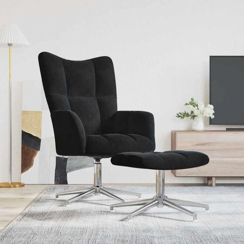 Modernes vidaxl Relaxsessel Set mit Hocker aus Samt und Stahl in Schwarz - Bild 1