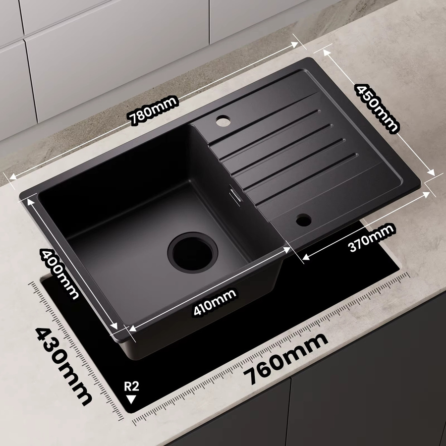 CECIPA max Küchenabtropfgestell mit Quarz-Einlage in Antikoptik und schwarzem Regal, B/T: 78 x 45 cm - Bild 3