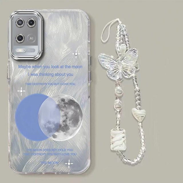 Transparentes Handycase mit hellem Mond-Design und Lanyard für OPPO A54 A55 A53s A52 A57 A96 A95 A94 A78 A77 A72 A60 A58 A57s A57e A54s - Bild 1