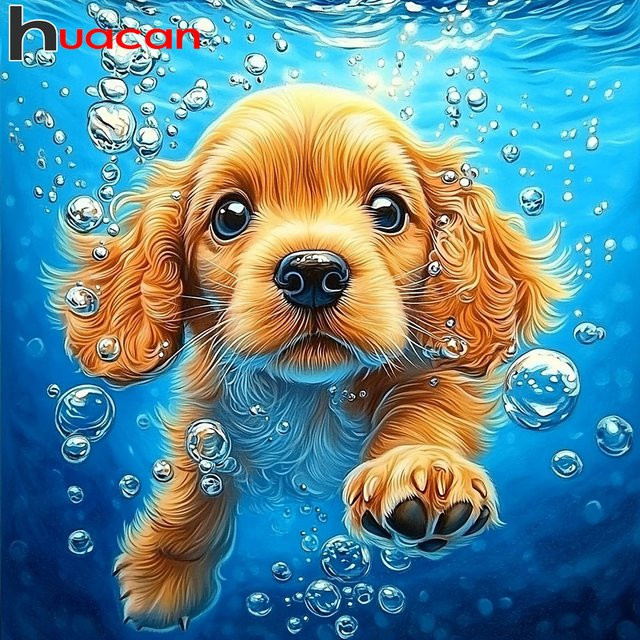 Huacan Diamant-Malerei Unterwasser-Hund als rundes Diamant-Mosaik Tier-Landschaftskunst in Mehrfarbig - Bild 1