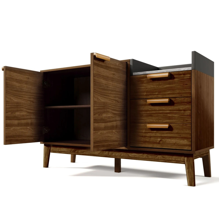 okwish Kommode mit 3 Schubladen und Doppeltürschrank für dein Wohnzimmer, Farbe: Braun, B/T/H: 120 x 40 x 77 cm - Bild 2