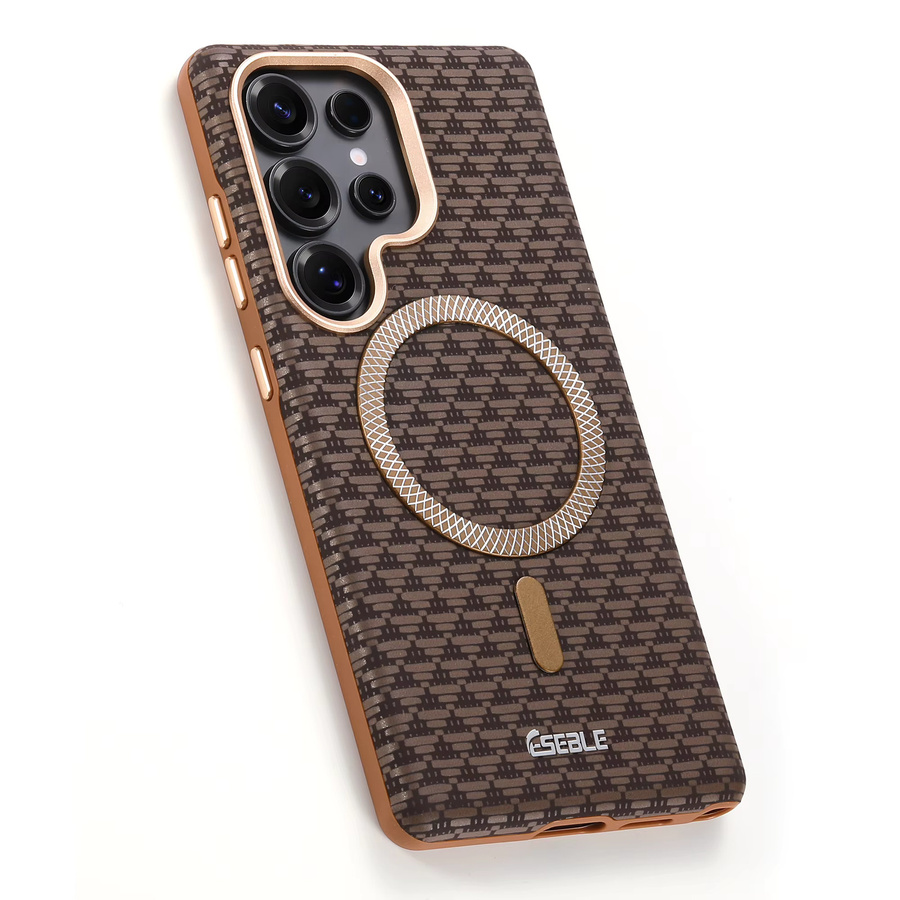 Luxuriöse Kunstleder-Handyhülle mit Magnet-Wireless-Charging und Matt-Gefühl für Samsung Galaxy S26 Ultra, S25 Plus und S24 in Braun - Bild 2