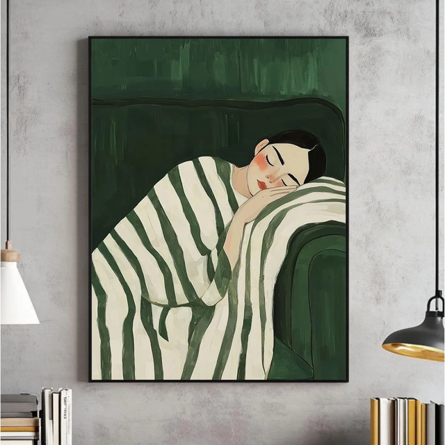 Smaragdgrüne abstrakte Wandkunst SHENCHEN minimalistischer Grafikdruck mit Frauenmotiven - Bild 1