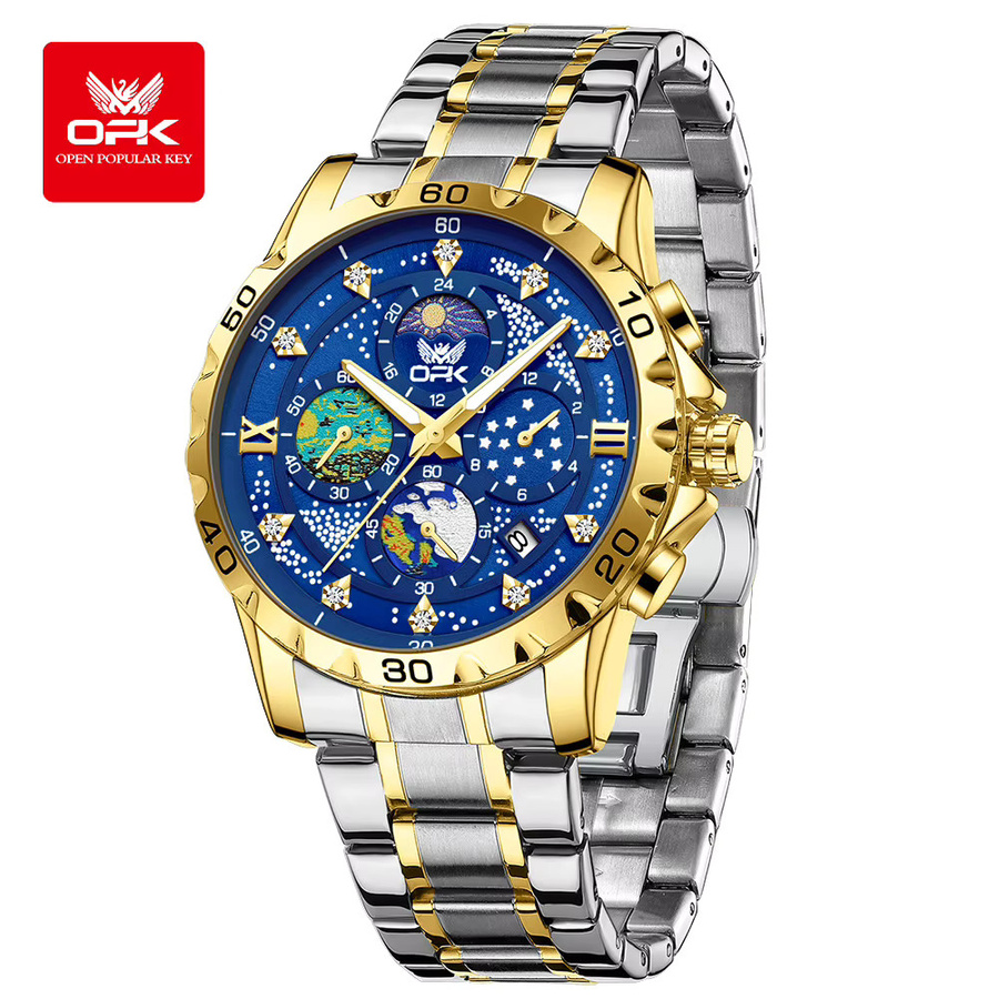 OPK Armbanduhr Chronograph, Quarz, Edelstahl, Blau, Herren - Bild 7