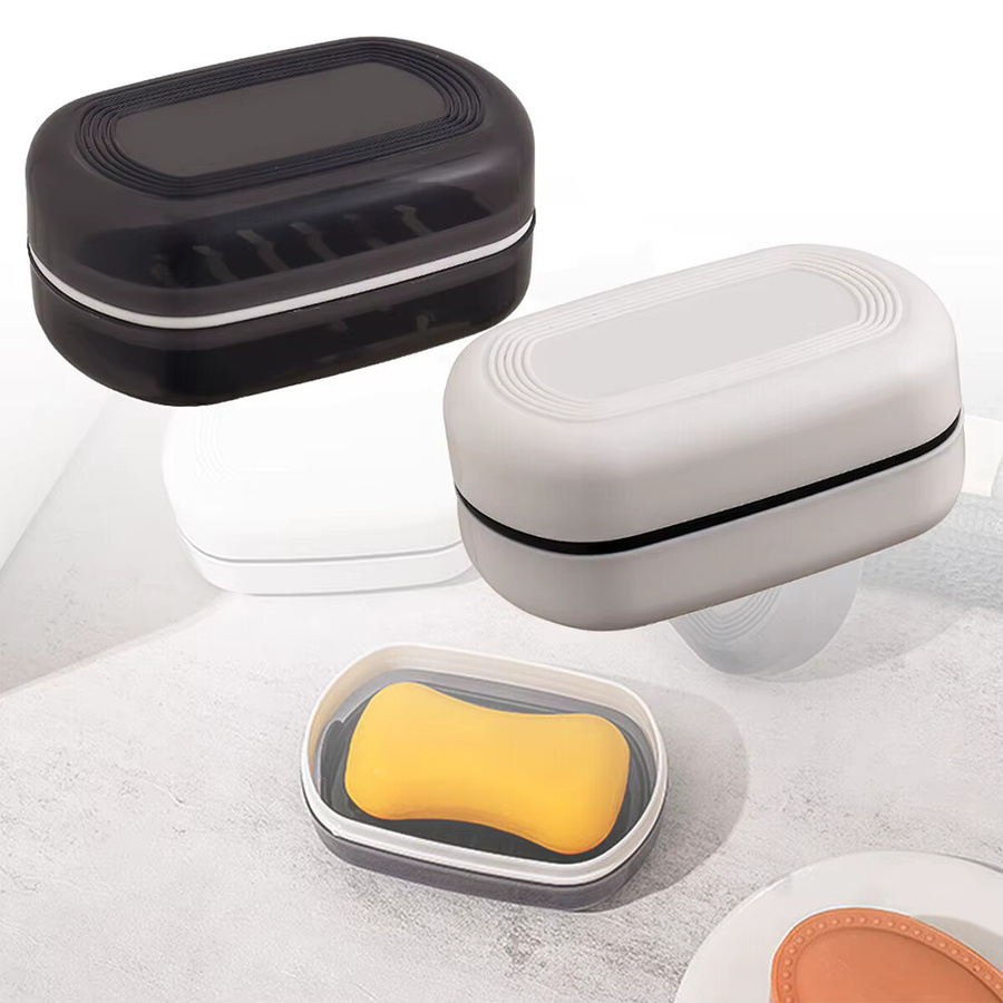 VIBRATITE Seifenbox mit Deckel und Drainage für unterwegs, Schwarz, Kunststoff, wiederbefüllbar - Bild 1