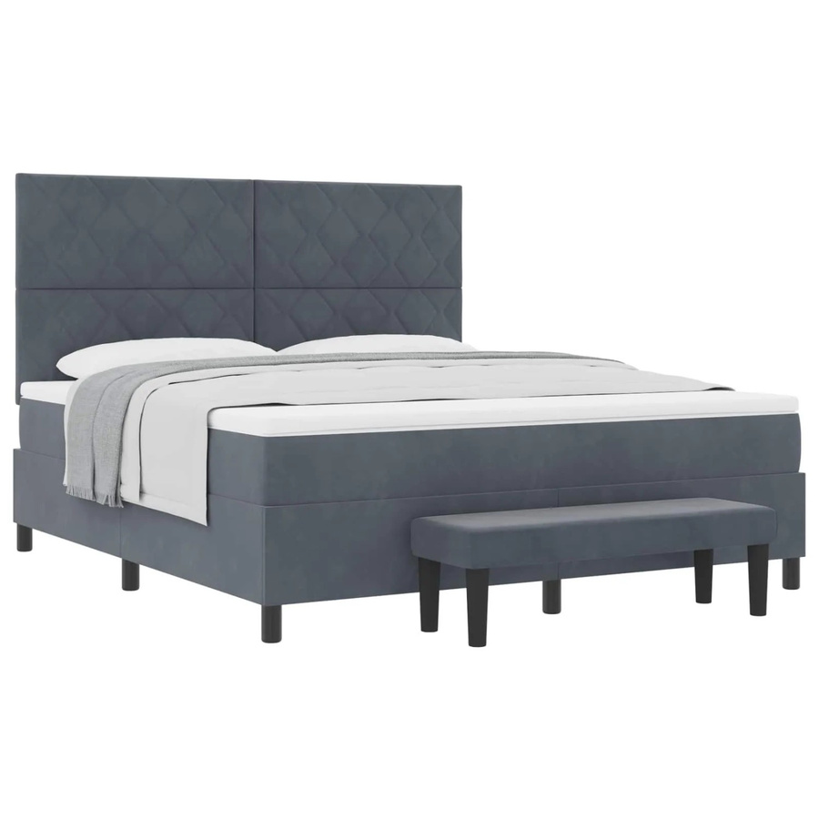 vidaXL Boxspringbett mit Matratze aus Samt in Dunkelgrau, B/T/H: 180 x 200 x 128 cm - Bild 2