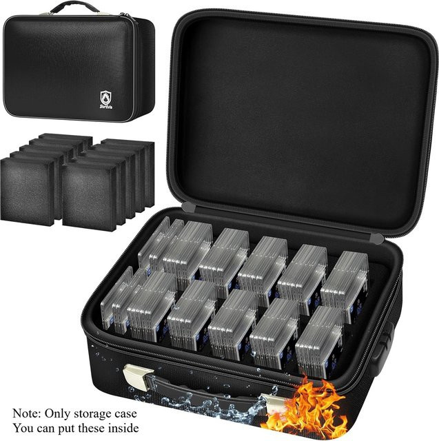 Feuerfeste Aufbewahrungsbox von paiyule in Schwarz mit Schloss, wasserabweisende Hülle für PSA, BGS, CGC, ISA und SGC Sammelkarten, B/H/T: 35,56 x 22,86 x 15,24 cm - Bild 1