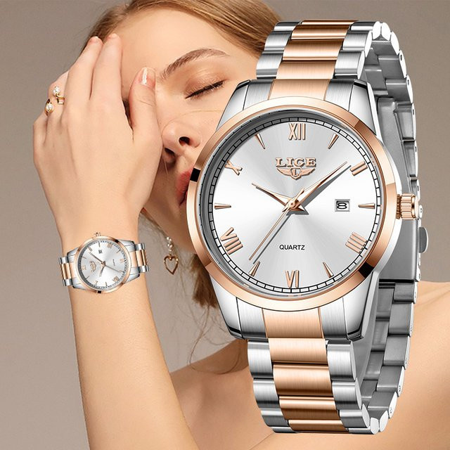LIGE Armbanduhr Quarz, Edelstahl, Bicolor, 40 mm, Damen - Bild 1