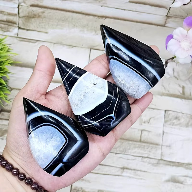 CrystalHola Schwarzer Onyx Geode Achat Ornament – Natürliche kegelförmige Mineralien Dekoration in Schwarz - Bild 3