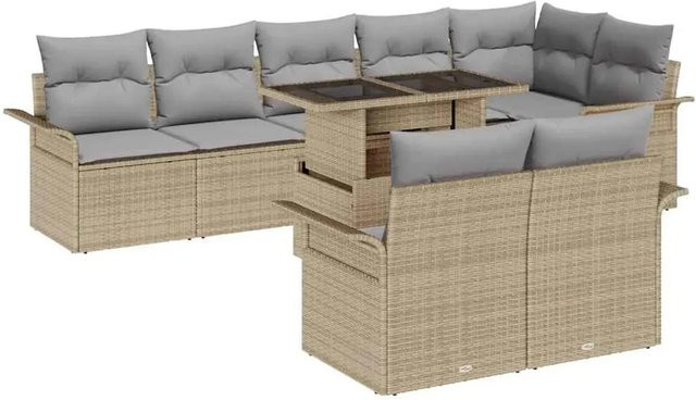 vidaXL Garten-Sofa-Set aus Poly-Rattan mit Kissen, 9-teilig, Beige-grau - Bild 1