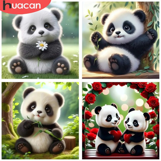 HUACAN 5D-DIY-Diamant-Stickerei-Set Panda beim Bambusessen auf Leinwand, Mosaikbild in Mehrfarbig - Bild 1