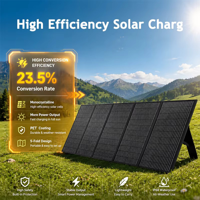 CHUBAN Tragbares faltbares Solarpanel 300W Wasserdichtes Solar-Ladegerät in Schwarz für Camping und Wohnmobil - Bild 2