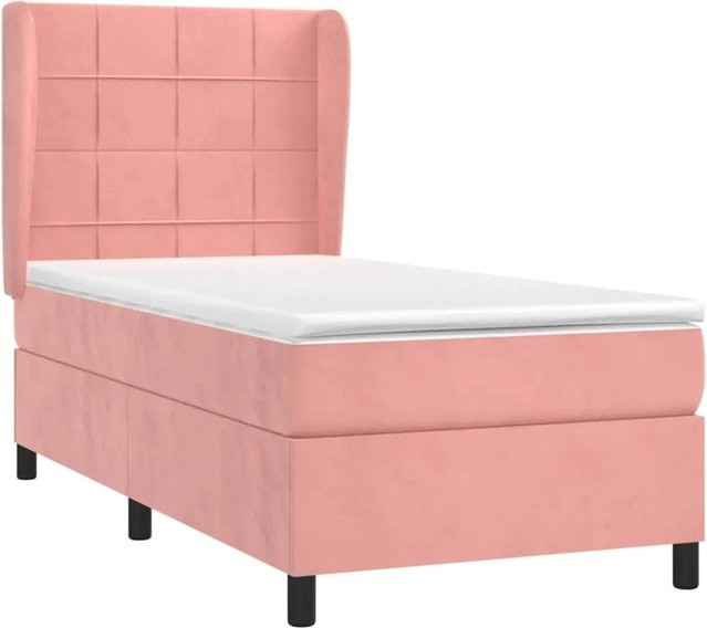 vidaXL Boxspringbett mit Matratze in Rosa aus Samt, Hybrid-Modell mit Taschenfederkern, B/T: 80 x 200 cm - Bild 1