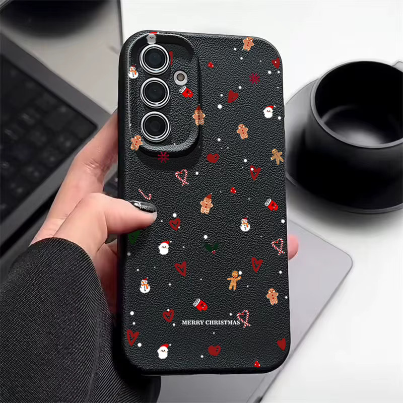 Samsung Handyhülle mit Weihnachtsmuster in Pink für Galaxy S25 S24 S23 S22 Ultra Plus und S21 FE aus TPU mit Lederstruktur - Bild 2
