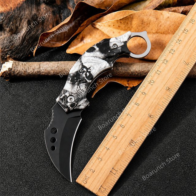 Personalisierbares Outdoor Klappmesser mit Adlerklaue und Wolfsmotiv, gebogenes Taschenmesser für Camping und unterwegs - Bild 1
