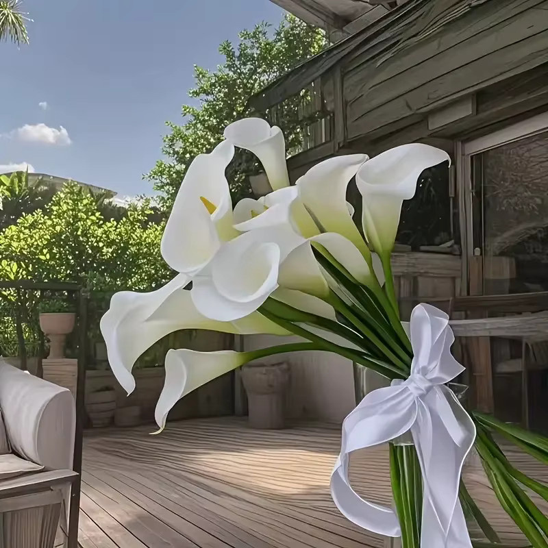 JEDN Realistische Weiße Calla-Lilien aus PU-Kunststoff für Brautsträuße und Tischdekoration - Bild 4