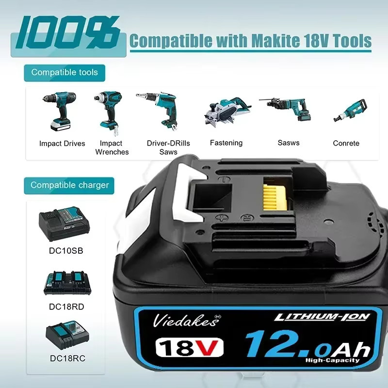 VIEDAKES Original-Akku 18V 12Ah in Schwarz für Makita 18V Werkzeuge kompatibel mit BL1830 BL1850 BL1860 - Bild 2