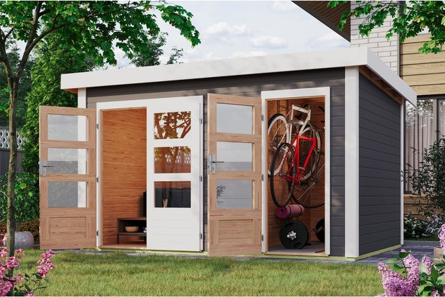 Karibu Gartenhaus Goldbach mit Flachdach und 38 mm Wandstärke - Bild 1