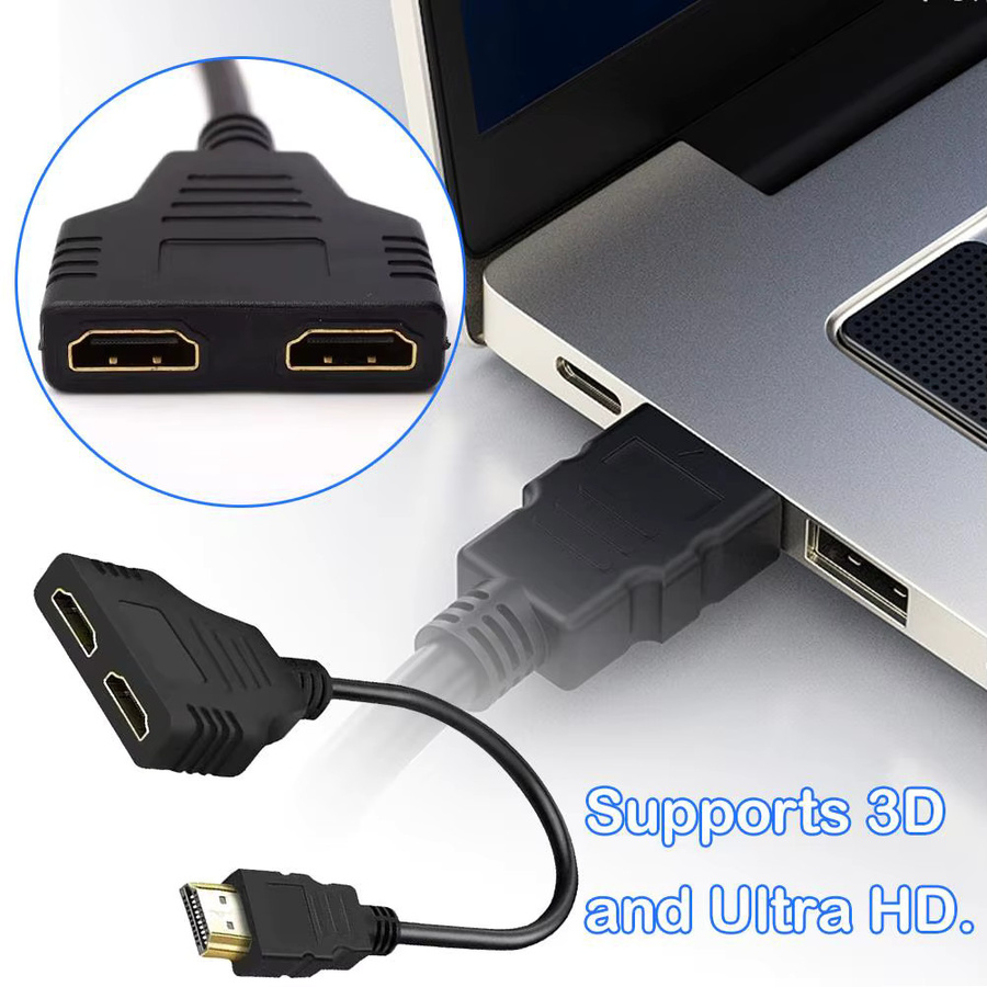 4K UHD HDMI Splitter Adapter Schwarz mit 1 Eingang und 2 Ausgängen für Laptop, TV und Monitor - Bild 2