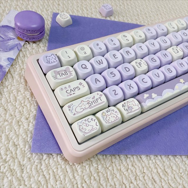 Lila Taro Kitty Tastenkappen im MOA-Profil aus PBT für deine mechanische Tastatur - Bild 1