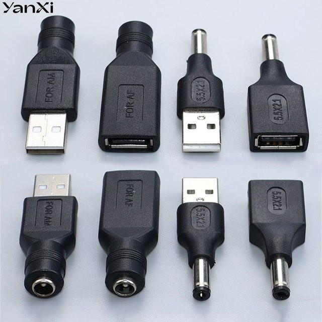 YanXi DC-Stecker auf USB 2.0 Adapter Set, 5,5 x 2,1 mm auf USB-A Ladekonverter für Laptop und PC, Schwarz - Bild 1