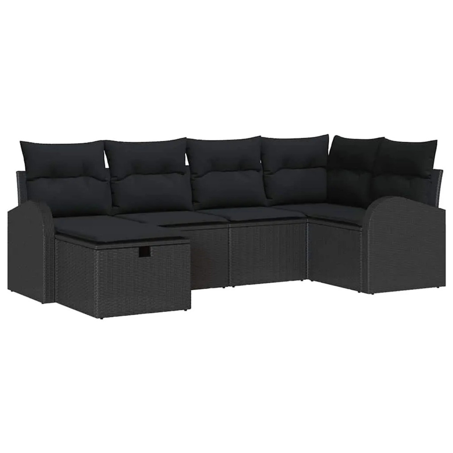 vidaXL L-Shape Garten-Sofa Set aus Poly-Rattan in Schwarz mit Kissen und integriertem Stauraum - Bild 2