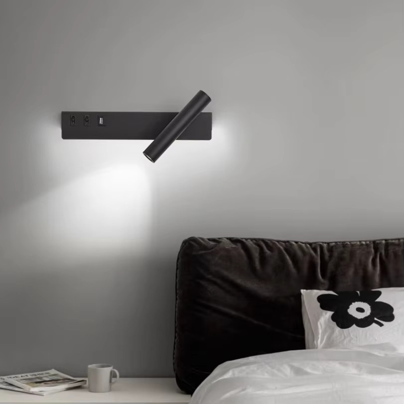 Homocean Moderne Wandleuchte in Schwarz mit USB-Anschluss, Dual-Licht-System mit Lesestrahler und Hintergrundbeleuchtung, Acrylschirm in organischer Form - Bild 3