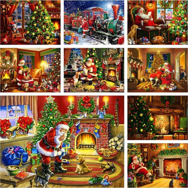Potdemiel 5D DIY Diamant Malerei Weihnachtsmann und Weihnachtsbaum mit runden Bohrern als Mosaik Wandkunst Dekoration - Bild 1
