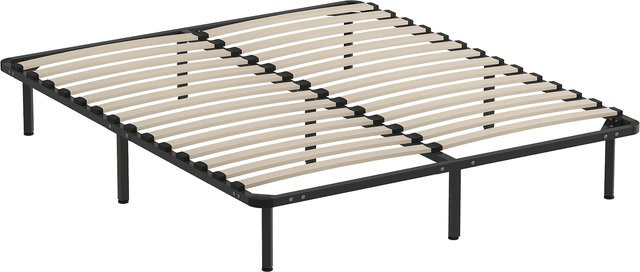 HOMCOM Doppelbett aus Massivholz mit Lattenrost und Füßen in Schwarz, B/T: 160 x 190 cm, Höhe: 26 cm - Bild 1