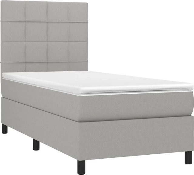 vidaXL Boxspringbett mit Matratze und LED-Beleuchtung in Hellgrau, Hybridbett mit USB-Ladeport und Taschenfederkern, B/T/H: 90 x 200 x 118 cm - Bild 1
