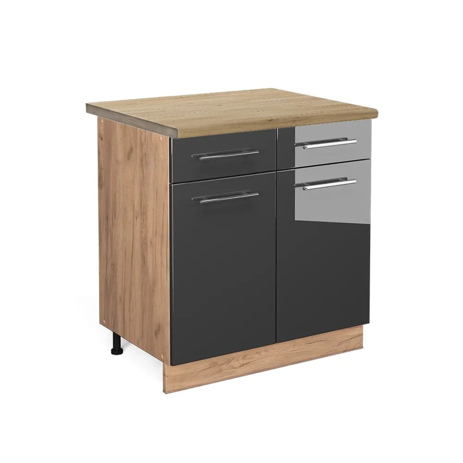 Vicco Küchenunterschrank Fame-Line in Anthrazit Hochglanz und Eiche, Breite: 80 cm, Höhe: 82 cm, Tiefe: 60 cm - Bild 2