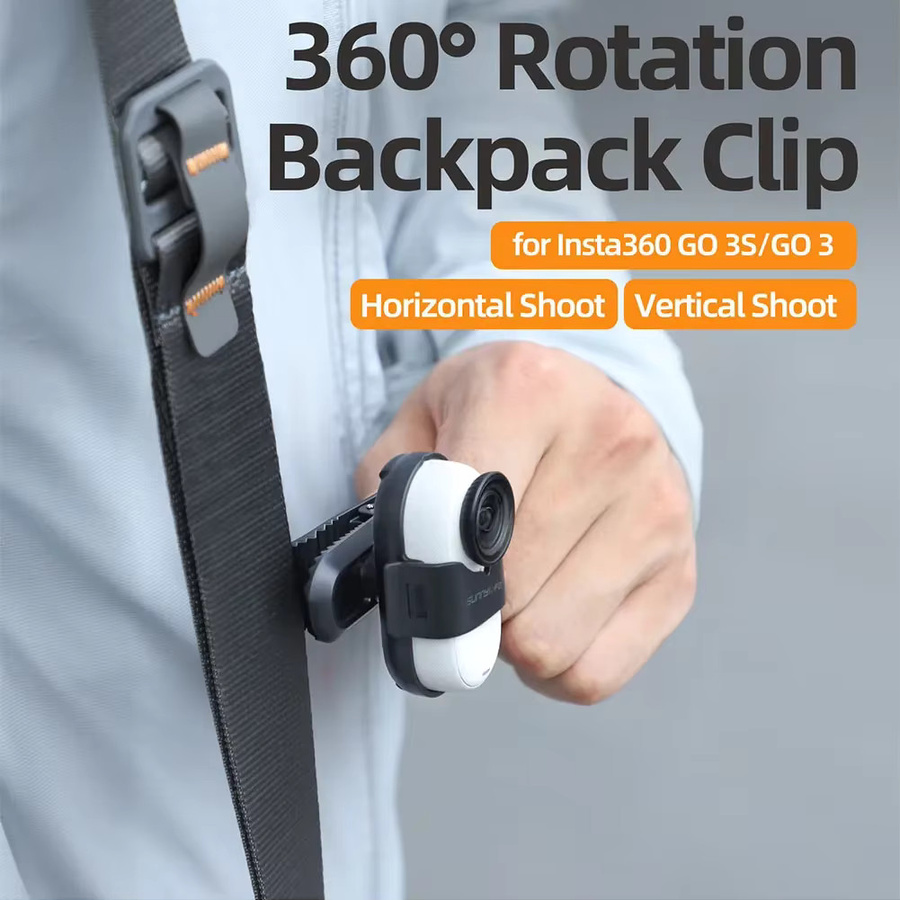 Insta360 Rucksack Clip Halterung mit 360 Grad Rotation für Insta360 GO 3 und GO 3S in Schwarz - Bild 3