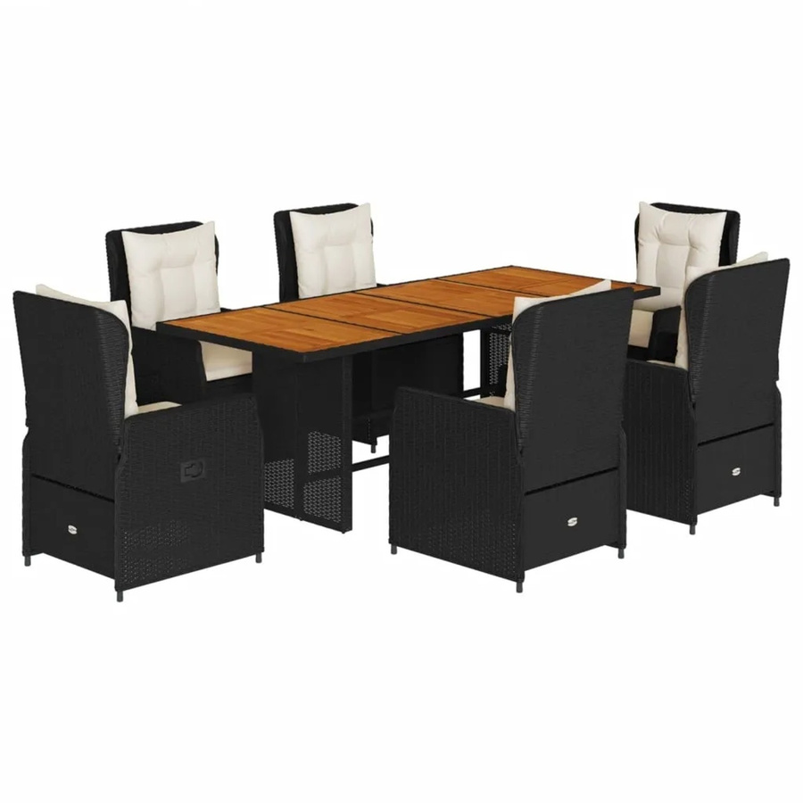 vidaXL 7-teilige Garten-Essgruppe aus Poly-Rattan und Akazienholz in Schwarz mit Kissen - Bild 2