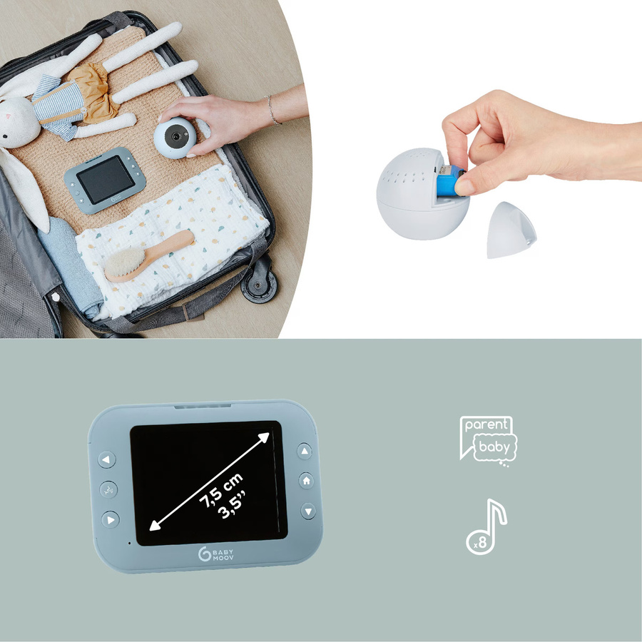Babymoov Babyphone YOO Roll mit Kamera, Nachtsicht und Gegensprechfunktion in Blau - Bild 3