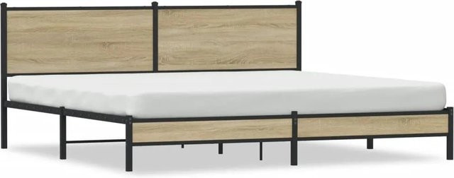 vidaXL Metallbett in Sonoma-Eiche ohne Matratze, Farbe: Braun, B/T/H: 193 x 203 cm - Bild 1