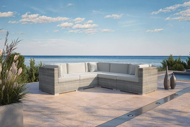 OUTFLEXX Gartenlounge für 5 Personen in Beige, Modulare L-Shape Lounge mit Polyrattan, Kissenboxfunktion und wetterfesten Polstern für Garten, Terrasse oder Balkon - Bild 1