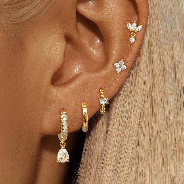 Maodane Ohrringe Set, Edelstahl, Gold, Zirkonia - Bild 1