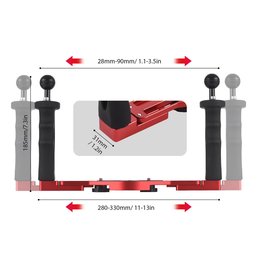 Arealer Dual Griff Kamera Tauchen Rig Handheld Wasserdichter Unterwasser Stabilisator für GoPro, Canon, Sony und Nikon DSLR - Bild 3