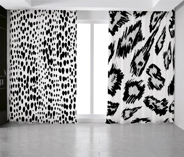Yiran Furniture Vorhänge mit Zebra-Print in Schwarz und Weiß, 2er-Set aus Polyester, semi-transparent, B: 55 cm, H: 120 cm - Bild 1