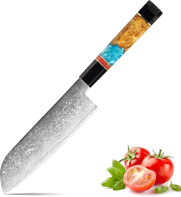Xituo Santoku-Messer aus Damaszener Stahl mit ergonomischem Holzgriff, 17,78 cm - Bild 1