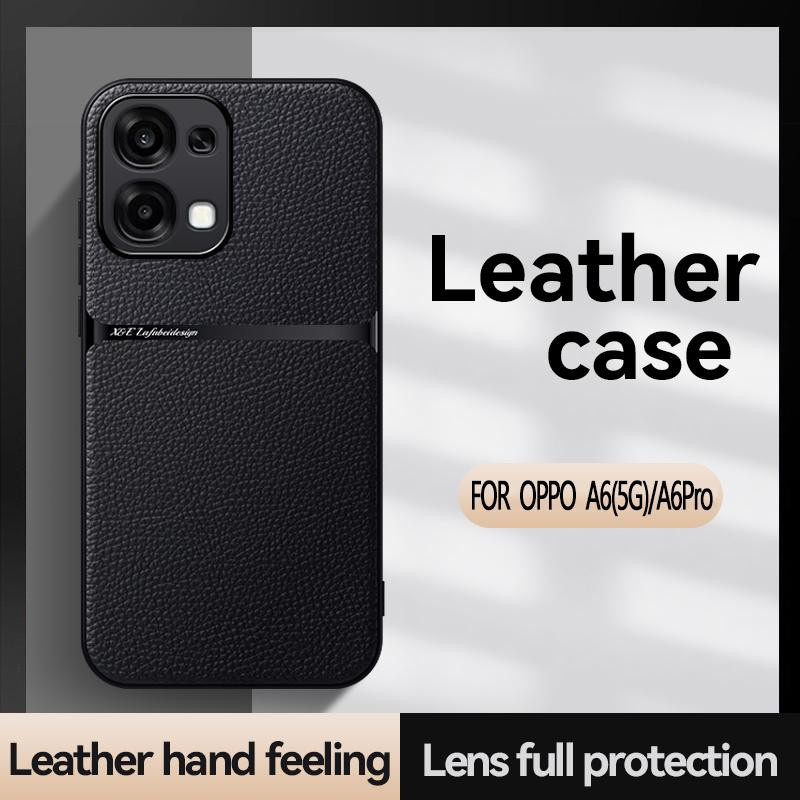 OPPO A6 5G Handyhülle mit Ledertextur und magnetischem Schutz in Schwarz - Bild 2