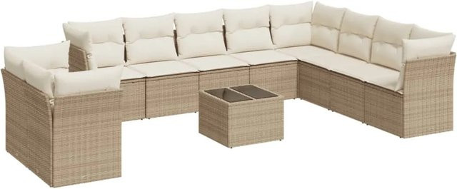 vidaXL 11-teilige Garten-Sofagarnitur aus Poly-Rattan mit Kissen in Beige und Cremeweiß - Bild 1
