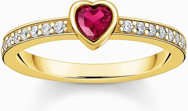 Thomas Sabo Solitärring, vergoldet, 925 Silber, roter Stein, Zirkonia, Damen - Bild 1